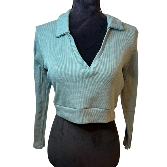Altar'd State | Teal Ribbed Cropped Knit Top | Sz L - Picture 1 of 5